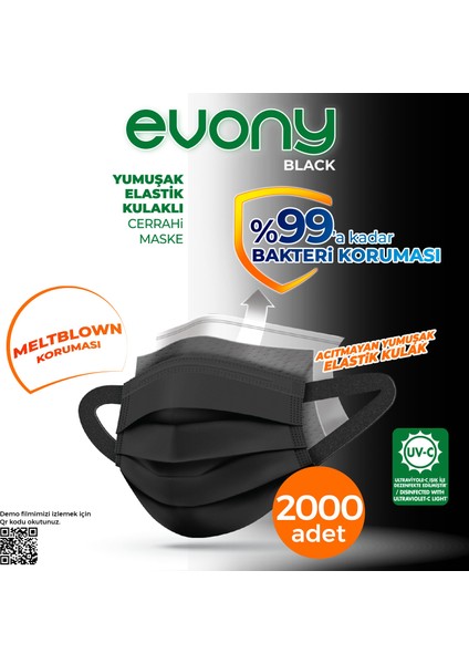 Black Elastik Kulaklı Siyah Maske 2000 Adet