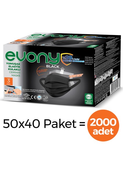 Black Elastik Kulaklı Siyah Maske 2000 Adet fiyatları