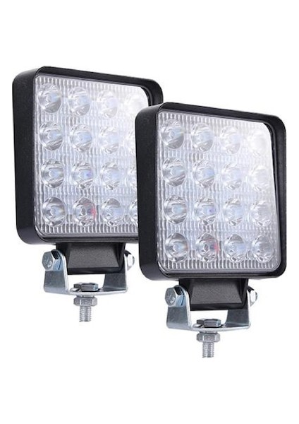 Off Road Sis Farı, 16 LED Kare Çalışma Lambası 2 Adet 12-24V, 48W