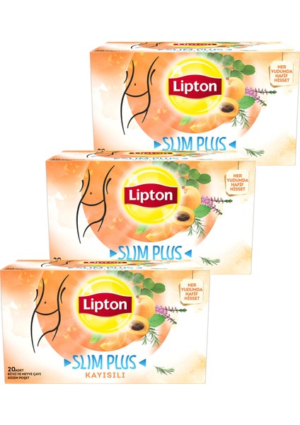 Slim Plus Kayısılı Bitki ve Meyve Bardak Poşet Çay 20 x 2 Gr. Üçlü Set