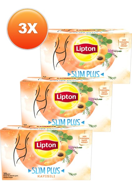 Slim Plus Kayısılı Bitki ve Meyve Bardak Poşet Çay 20 x 2 Gr. Üçlü Set