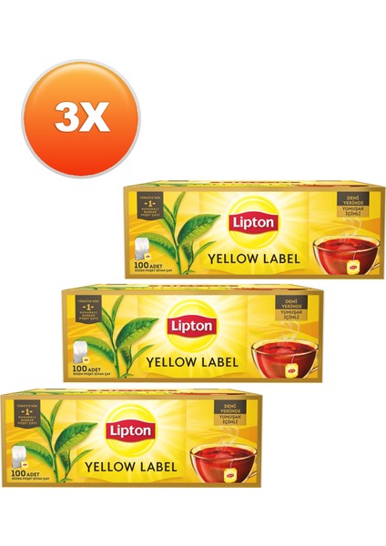 Yellow Label Bardak Poşet Çay 100 x 2 Gr. Üçlü Set