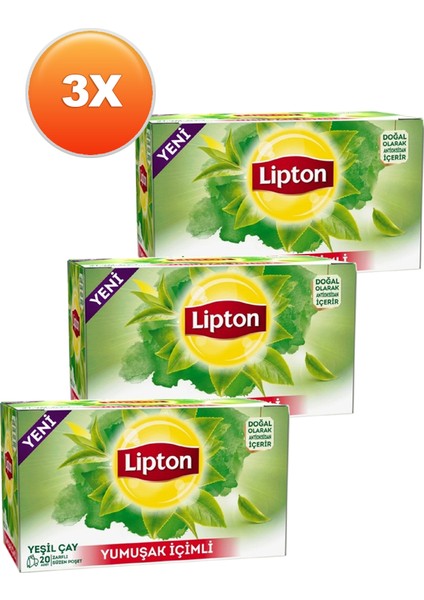 Yumuşak Içimli Bardak Poşet Yeşil Çay 20 x 1 Gr. Üçlü Set