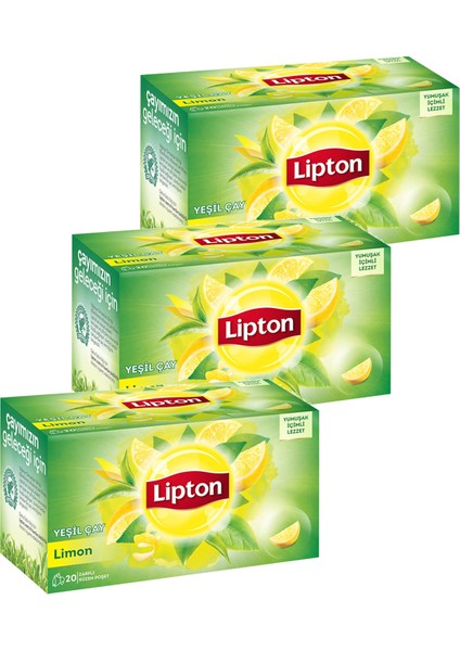 Limonlu Bardak Poşet Yeşil Çay 20 x 1,5 Gr. Üçlü Set