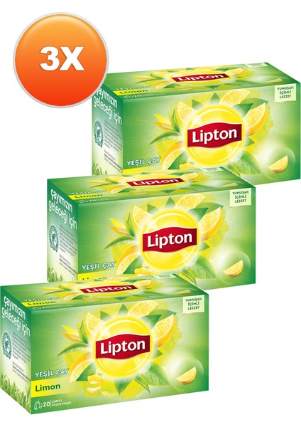 Limonlu Bardak Poşet Yeşil Çay 20 x 1,5 Gr. Üçlü Set