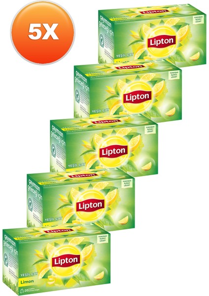 Limonlu Bardak Poşet Yeşil Çay 20 x 1,5 Gr. Beşli Set