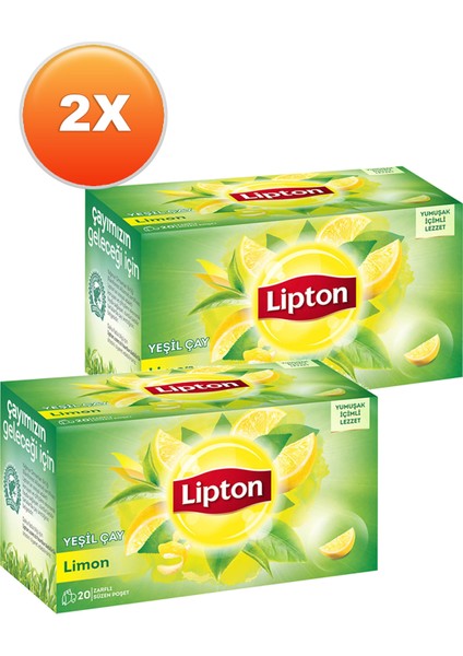 Limonlu Bardak Poşet Yeşil Çay 20 x 1,5 Gr. Ikili Set