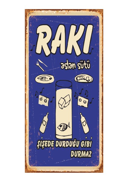 Rakı Aslan Sütü Mini Retro Ahşap Poster