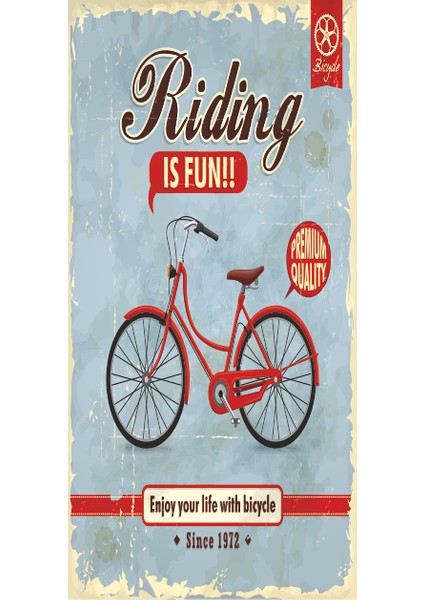 Riding Is Fun Bisiklet Mini Retro Ahşap Poster