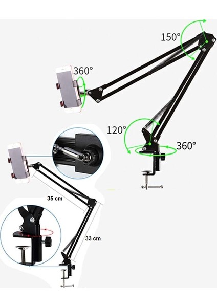 Triline 360 Derece Dönen Telefon Masa Tutucu Esnek Uzun Kollu