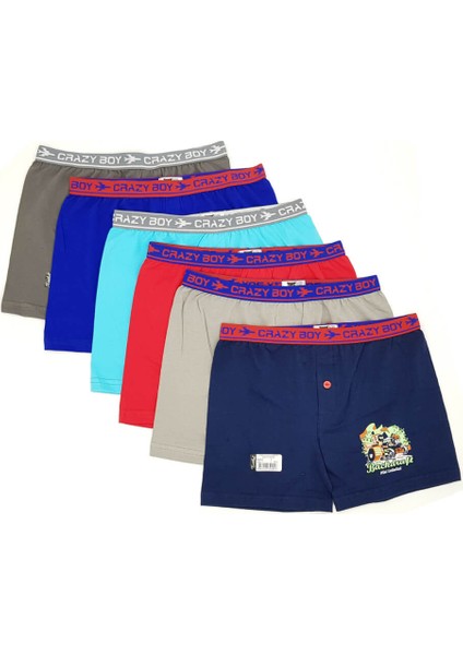 12 Adet Elastan Pamuk Baskılı Likralı Çocuk Boxer
