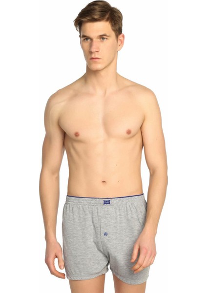6 Adet Gri Renk Düğmeli Penye Boxer