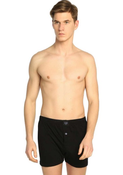6 Adet Siyah Renk Düğmeli Penye Boxer