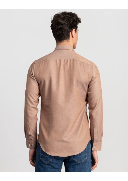 Slim Fit Bej Düz Erkek Gömlek modelleri