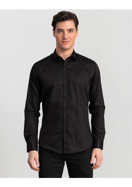 Slim Fit %100 Pamuk Siyah Erkek Gömlek fiyatları