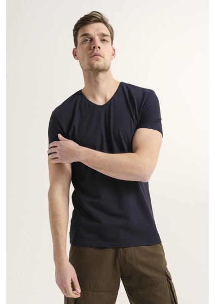 Riley V Yaka Slim Fit Basic Erkek Tshirt