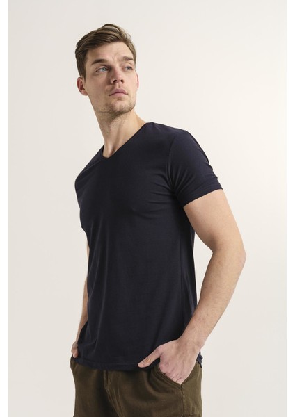 Riley V Yaka Slim Fit Basic Erkek Tshirt