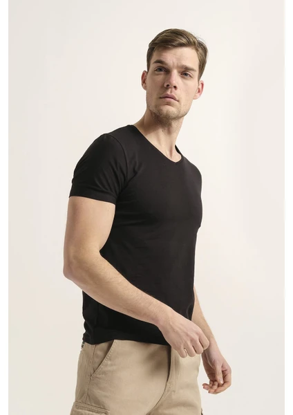 Riley V Yaka Slim Fit Basic Erkek Tshirt