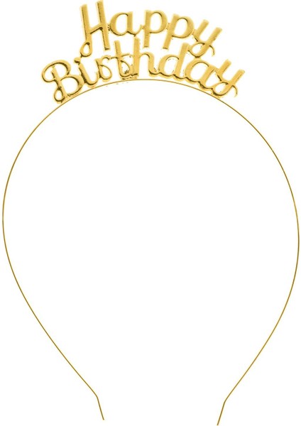 Taç - Happy Birthday - Metal - Gold - Simli Taç Hediyeli - Parti