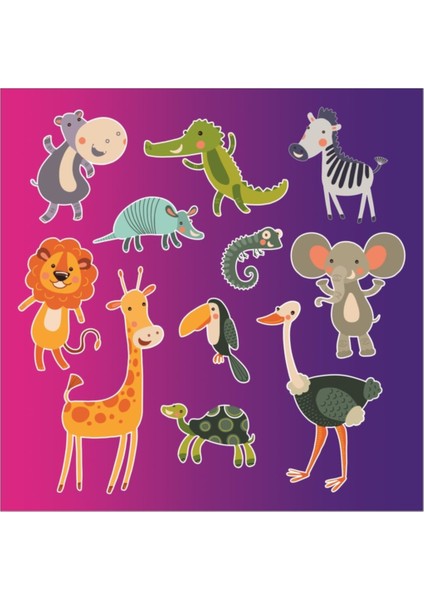 Sticker Master Neşeli Hayvanlar Çocuk Odası Sticker Oto Motor Pc Etiket