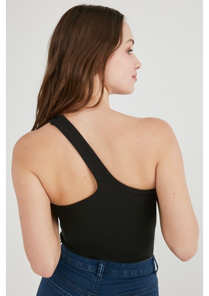 Siyah One Shoulder Üst