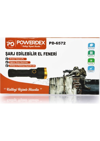 Powerdex PD-6572 Su Geçirmez Şarjlı Profesyonel El Feneri