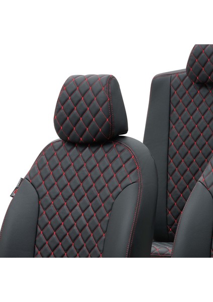 Seat Altea Xl 2004-2015 Özel Üretim Koltuk Kılıfı Madrid Design Deri Siyah - Kırmızı