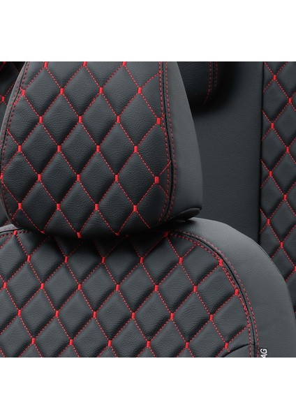 Seat Altea Xl 2004-2015 Özel Üretim Koltuk Kılıfı Madrid Design Deri Siyah - Kırmızı