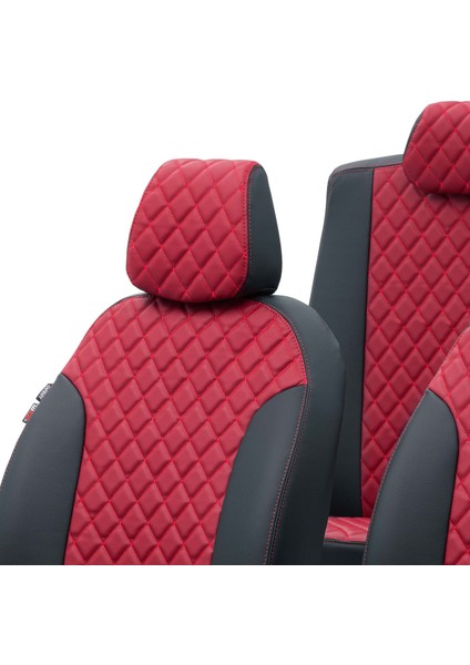 Seat Leon 2006-2012 Özel Üretim Koltuk Kılıfı Madrid Design Deri Kırmızı - Siyah