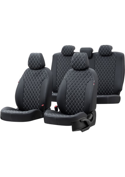 Mitsubishi Colt 2004-2009 Özel Üretim Koltuk Kılıfı Madrid Design Deri Siyah - Beyaz