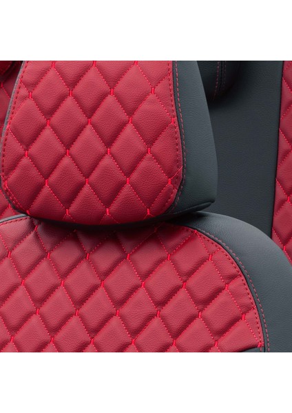 Renault Clio 2 Hb 1998-2005 Özel Üretim Koltuk Kılıfı Madrid Design Deri Kırmızı - Siyah indirimleri