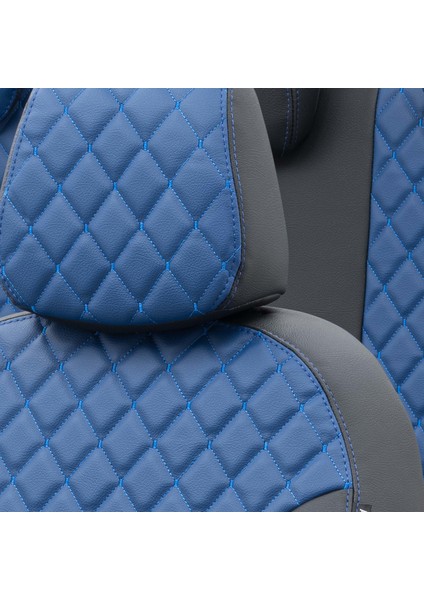 Renault Megane 4 2016-Sonrası Özel Üretim Koltuk Kılıfı Madrid Design Deri Mavi - Siyah indirimleri