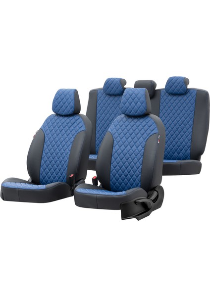 Renault Trafic 2015-Sonrası 8+1 (9 Kişi) Özel Üretim Koltuk Kılıfı Madrid Design Deri Mavi - Siyah