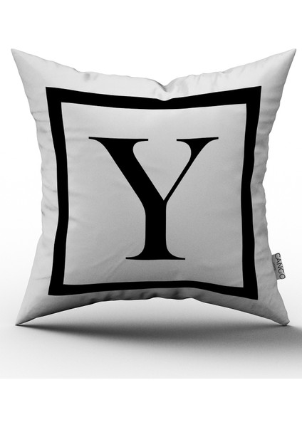 Siyah Beyaz Harf Dijital Baskılı Kırlent Kılıfı - Y