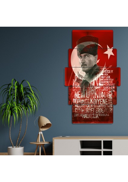 Mustafa Kemal Atatürk - 5 Parçalı Dekoratif Tablo