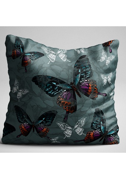 Kelebek Renkli Yastık Kırlent Kılıfı 033 - Çift Tarafı Baskılı