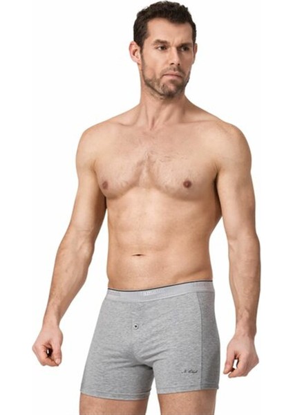 12 Adet Gri Renk Düğmeli Likralı Boxer