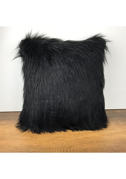 Peluş Siyah Renkli Yastık Kırlent Kılıfı