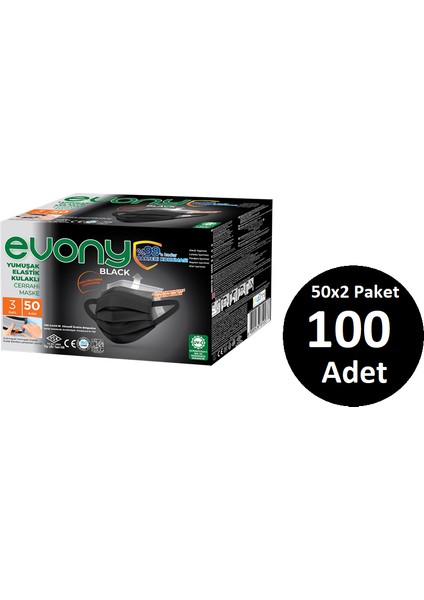 Yumuşak Elastik Kulakli Cerrahi Maske Siyah 100 adet