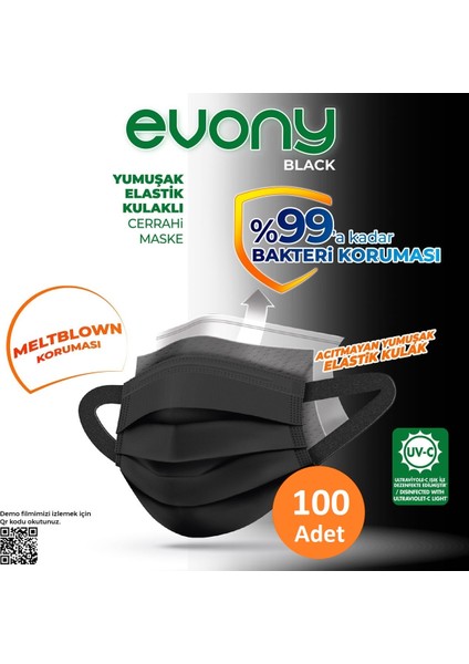 Yumuşak Elastik Kulakli Cerrahi Maske Siyah 100 adet fiyatları