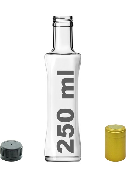 250 cc Şeffaf Piramit Kilitli Kapaklı ve Kapüşonlu 250 ml Kavisli Cam Şişe 1 Adet