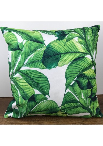 Yeşil Çiçekli Yastık Kırlent Kılıfı - Çift Tarafı Baskılı
