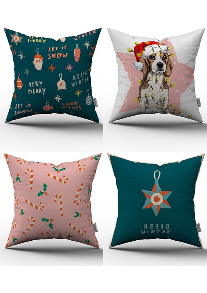 Yılbaşı 4'lü Kırlent Kılıfı Seti - 43X43 cm - 056