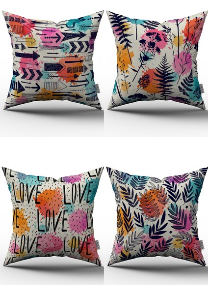 Dekoratif Renkli Modern 4'lü Kırlent Kılıfı Seti