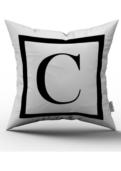 Siyah Beyaz Harf Dijital Baskılı Kırlent Kılıfı - C