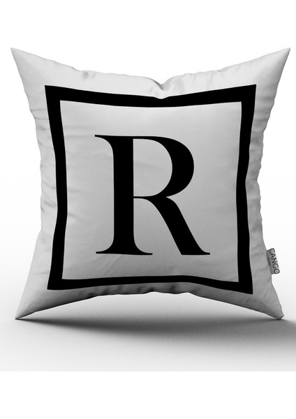 Siyah Beyaz Harf Dijital Baskılı Kırlent Kılıfı - R