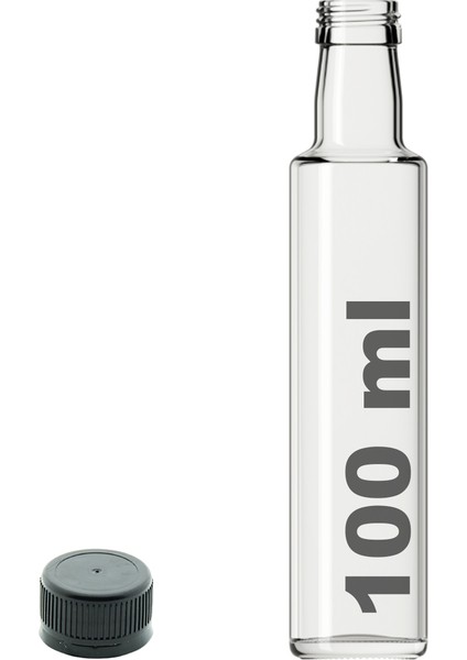 100 cc Şeffaf Dorika Sızdırmaz Siyah Kapaklı 100 ml Yuvarlak Cam Şişe 1 Adet