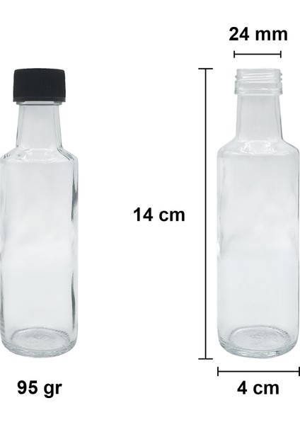 100 cc Şeffaf Dorika Sızdırmaz Siyah Kapaklı 100 ml Yuvarlak Cam Şişe 1 Adet