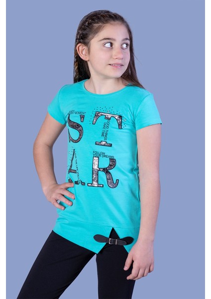 Kız Çocuk Star Baskılı Kemer Detaylı T-Shirt