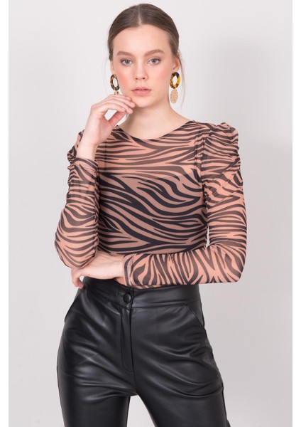 Bej Sırt Pencere Detaylı Bodysuit